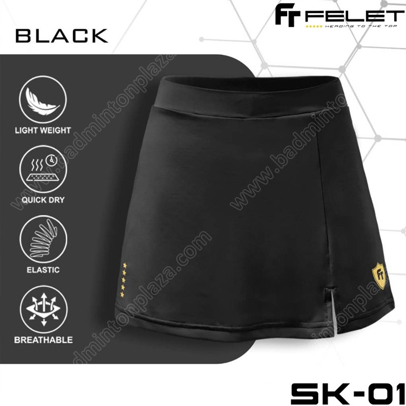 กระโปรงกีฬา FELET SK-01 มีกางเกงซับใน สีดำ (SK-01-
