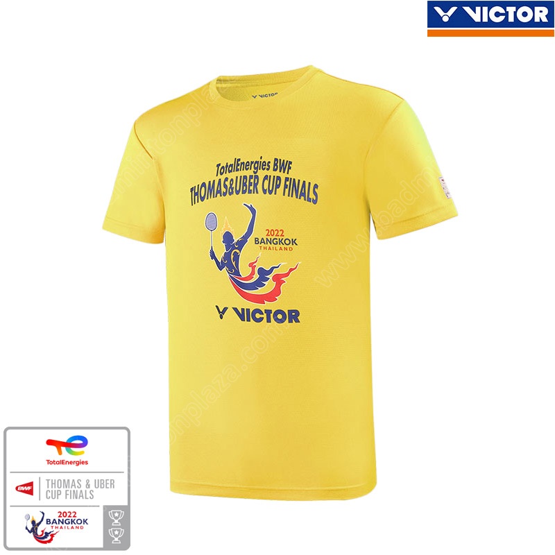 เสื้อยืดคอกลมวิคเตอร์ 2022 BANGKOK THAILAND TotalEnergies BWF THOMAS UBER CUP FINALS สีเหลือง (T-TUC22-E)