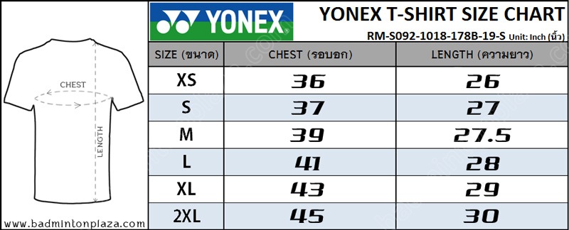 Yonex Size Chart Shirt