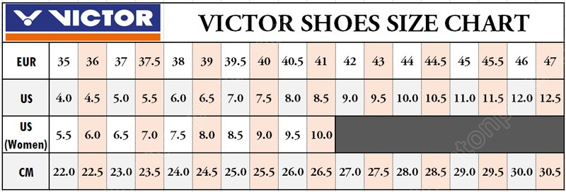 VICTOR SHOES SIZE CHART