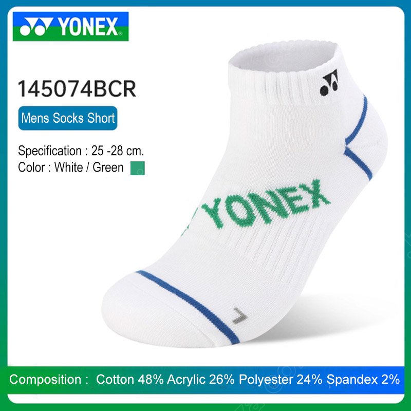 Yonex 145074BCR Men's Sports Socks White/Green (14