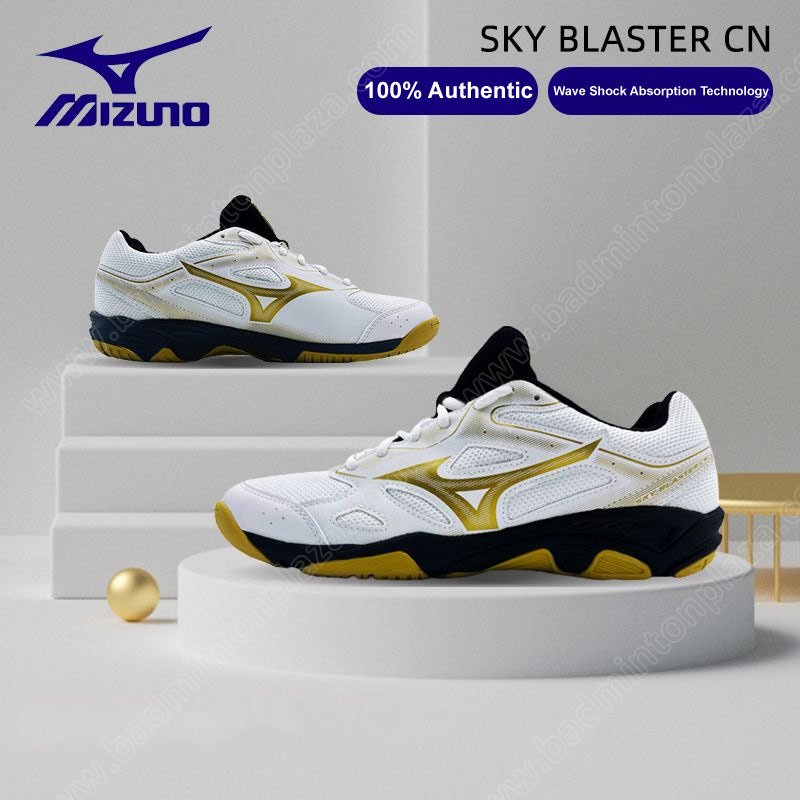 MIZUNO Badminton Shoes SKY BLASTER CN White/Black/Gold (71GA234611)