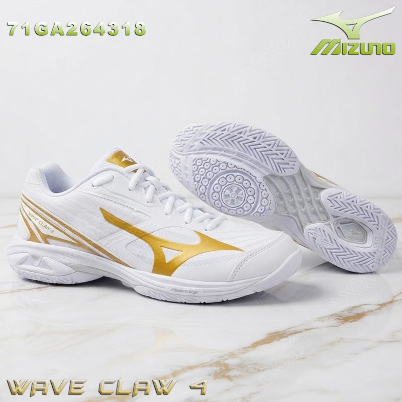 MIZUNO Badminton Shoes WAVE CLAW 4 WIDE Unisex White/Gold (71GA264318)