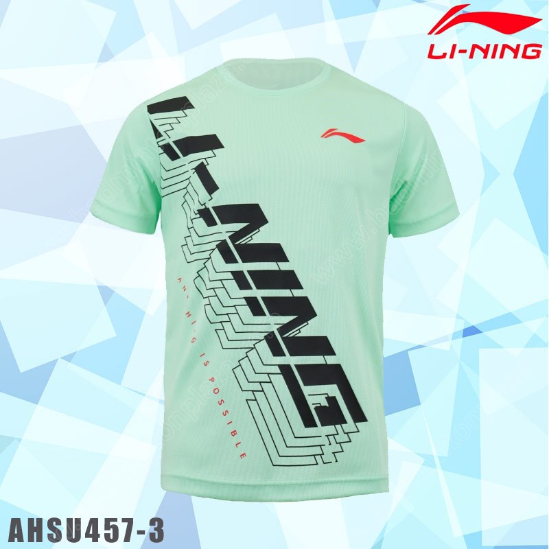 เสื้อยืดแบดมินตันคอกลม หลี่หนิง AHSU457 สีเขียว (A