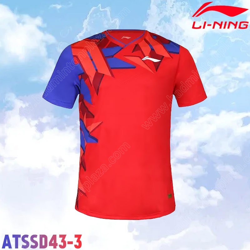 เสื้อยืดแบดมินตันคอวี หลี่หนิง ATSSD43 สีแดง (ATSSD43-3)