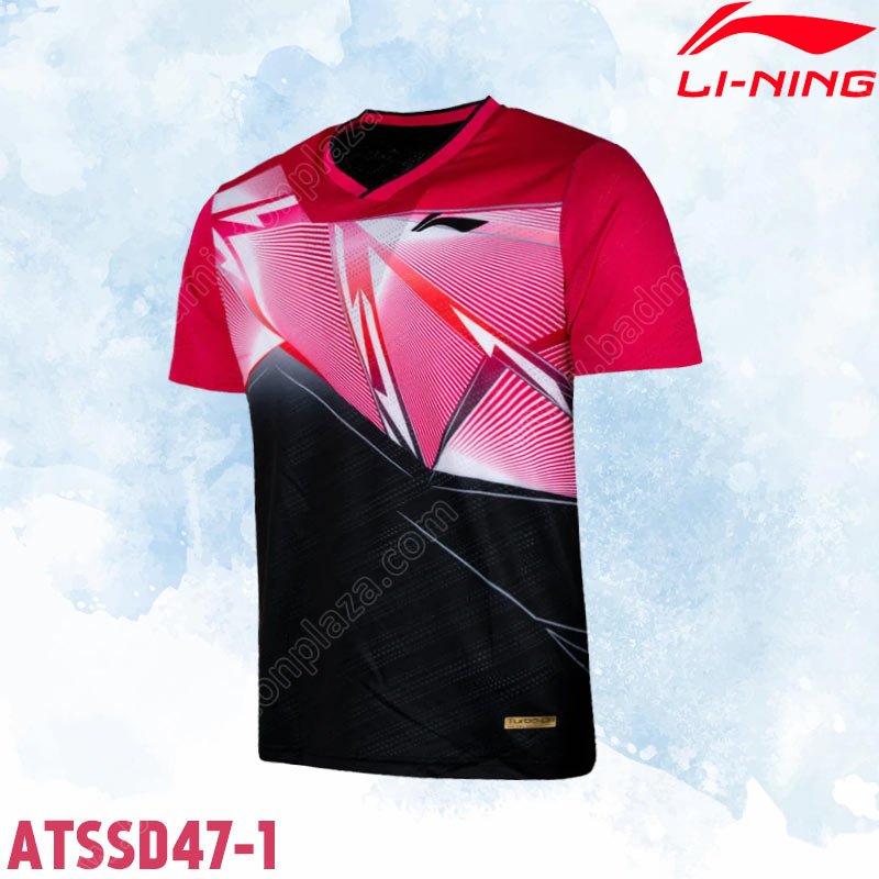 เสื้อยืดแบดมินตันคอวี หลี่หนิง ATSSD47 สีแดง/ดำ (ATSSD47-1)