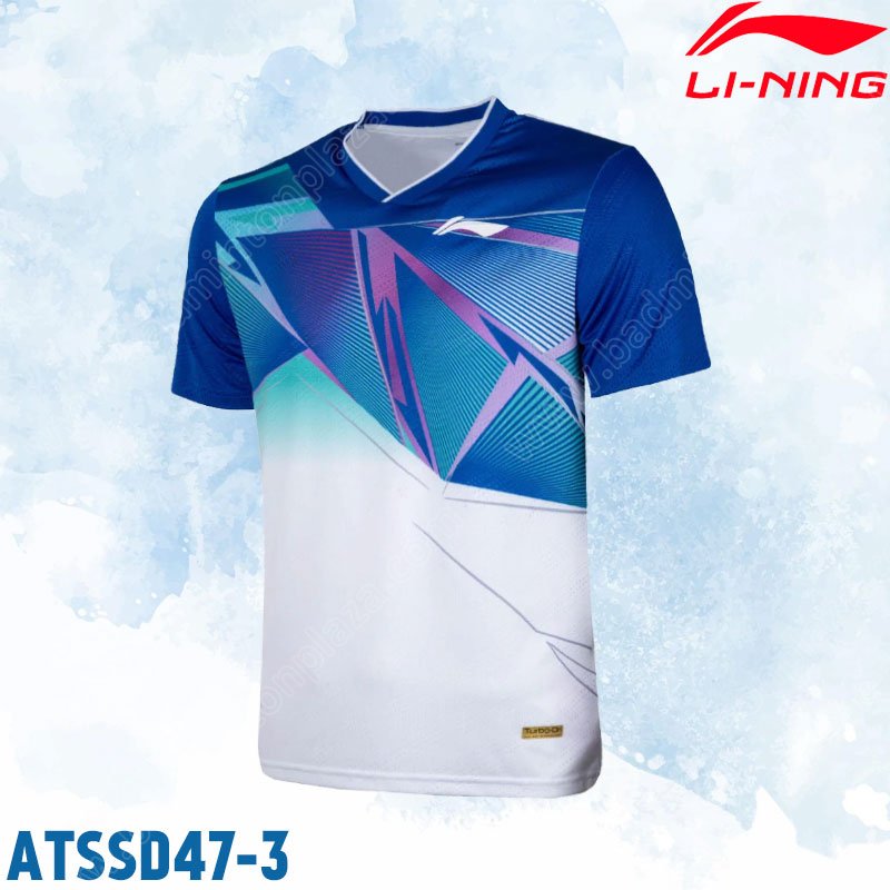 เสื้อยืดแบดมินตันคอวี หลี่หนิง ATSSD47 สีน้ำเงิน/ขาว (ATSSD47-3)