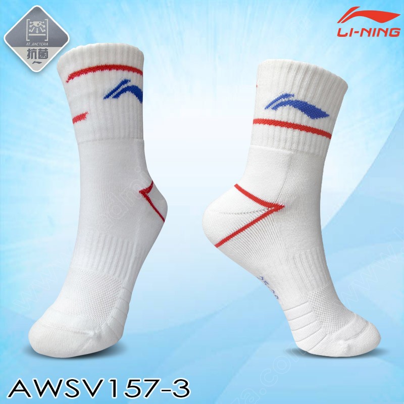 LI-NING AWSV157 Mid Cut Men's Sports Socks White/Blue Logo (AWSV157-3)