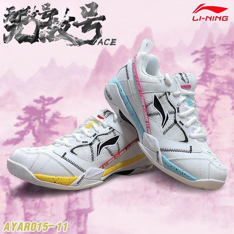 Li-Ning  Invincible ACE Professional Badminton Shoes White/Yellow/Blue (AYAR015-11)