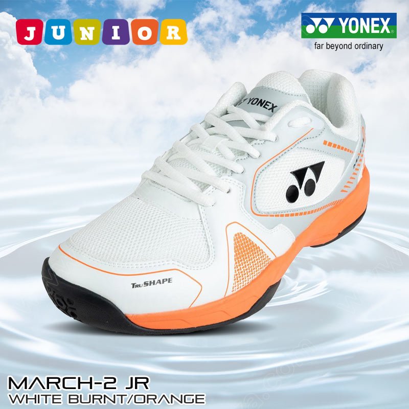 YONEX Junior Badminton Shoes MACH-2 White/Burnt Orange (BSHMACH2JRZZ-WBOR)