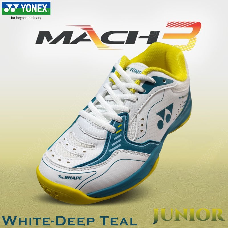 YONEX Junior Badminton Shoes MACH-3 White/Deep Teal (MACH-3JR-WDT)