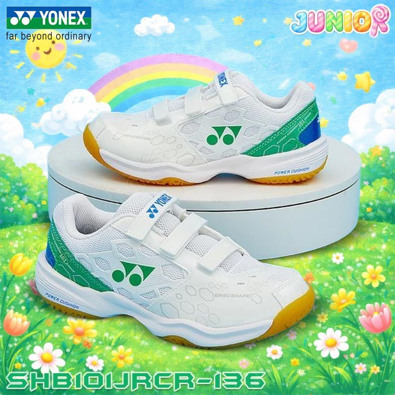 รองเท้าแบดมินตันเด็ก โยเน็กซ์ CUSHION 101 สีขาว/เขียว (SHB101JRCR-136)