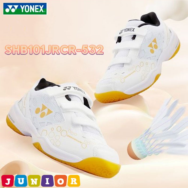 YONEX CUSHION 101 Junior Badminton Shoes White/Gold (SHB101JRCR-532)