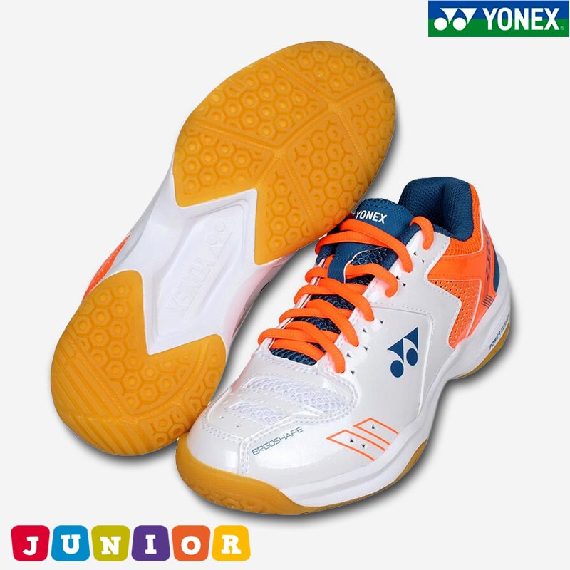 Badminton Shoes YONEX YONEX CUSHION 210 Junior Badminton Shoes White/Orange (SHB210JR386