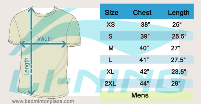 Li-Ning T-Shirt Size Chart